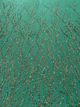 Dantela Couture Verde Smarald cu Siraguri, cu Margele si Paiete